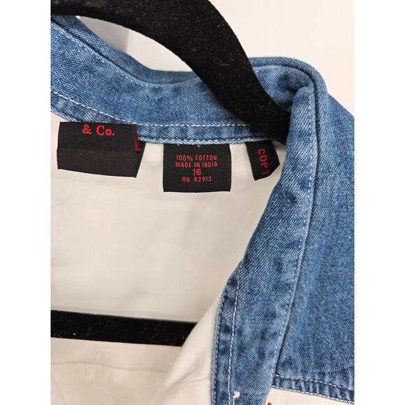 Quizz Woman Womens Embroidered Short Sleeve Denim Collar Button Down Top Size 16 - Picture 5 of 6